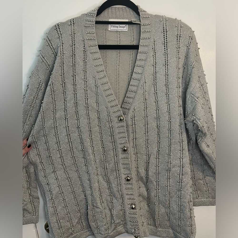 Women’s Silver Embellished Cardigan - Fitting Image - Size 22/24